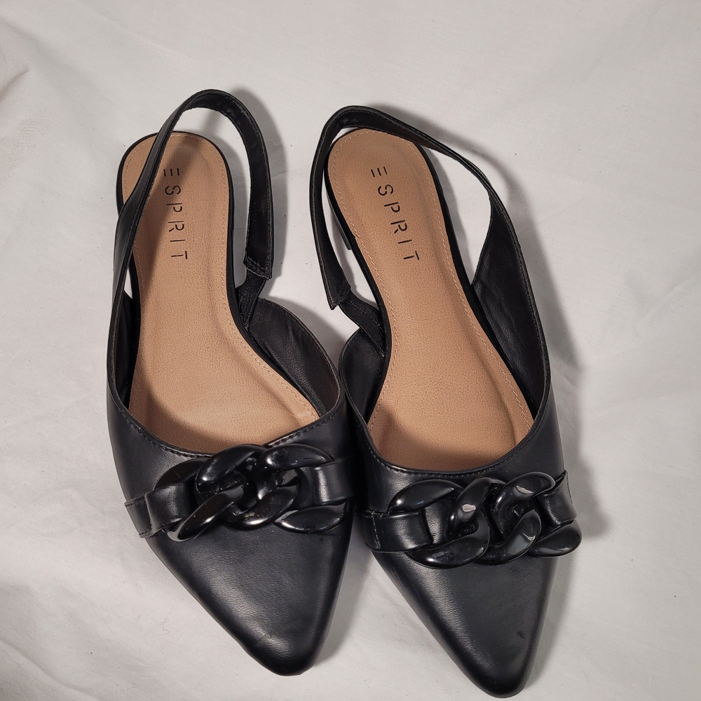 Esprit Black Flats with Chain Detail